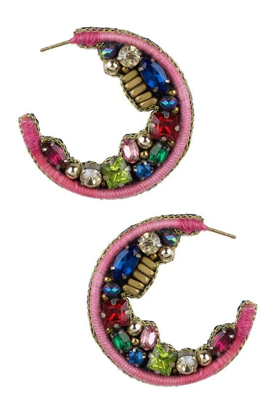Jardin Beaded Open Hoop Earrings In Multi/gold