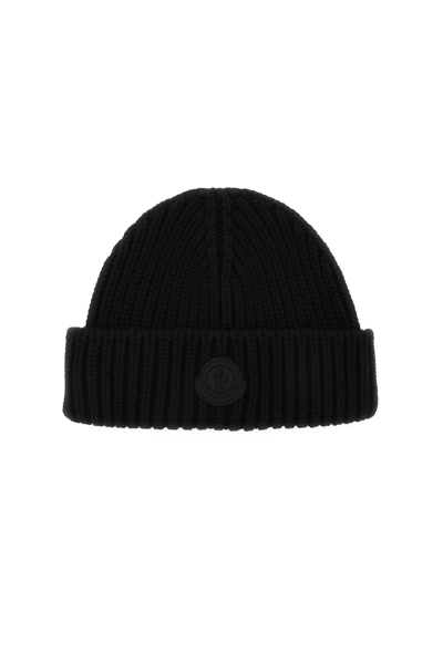 Moncler Black Wool Beanie With Logo