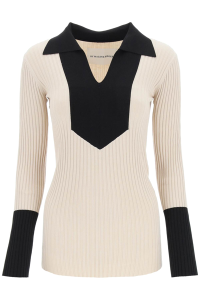 By Malene Birger Aneta Stone Panelled Ribbed-knit Top In Black,beige