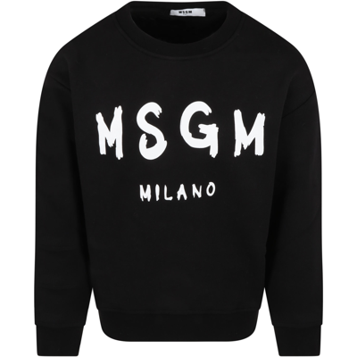 Msgm Black Sweatshirt For Kids With Logo In 110 Nero