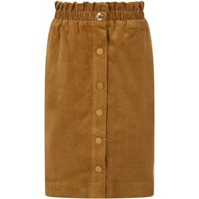 Chloé Kids Yellow Corduroy Maxi Skirt In Brown