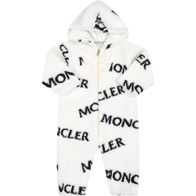 Moncler White Babygrow For Baby Kids With Logos In Ivory | ModeSens