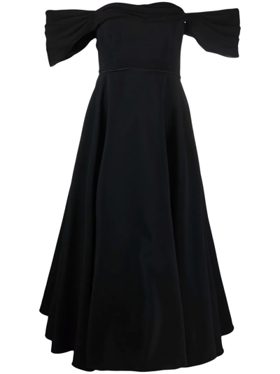 Giambattista Valli Draped Off-the-shoulder Midi Dress In Black