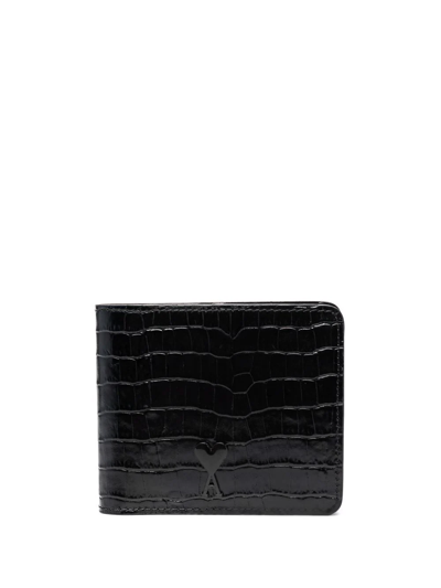 Ami Alexandre Mattiussi Crocodile-embossed Leather Wallet In Black