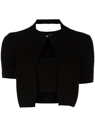 Alexander Wang Layered-look Cropped Knitted Top In Black
