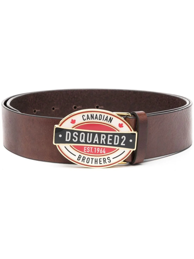 Dsquared2 40mm Leather Plaque Belt W/ Logo Buckle In Brown