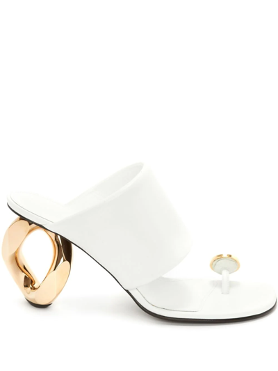 Jw Anderson Leather Diamond Chain Heel Sandal In White