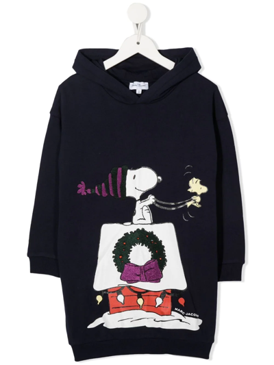 The Marc Jacobs Kids' Peanuts Graphic-print Hooded Dress In Blue