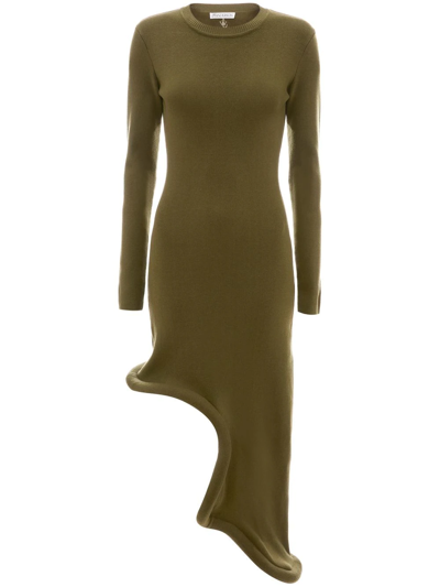 Jw Anderson Bumper-tube Long Sleeve Asymmetric Sweater Dress In Green