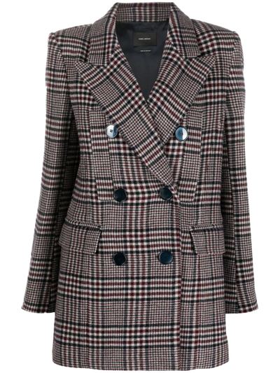 Isabel Marant Checked Double-breasted Coat In Blue