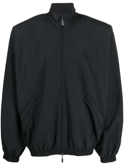 Balenciaga Embroidered-logo Sports Jacket In 黑色