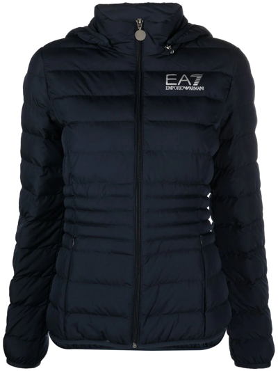 Ea7 Logo-print Padded Jacket In Blue