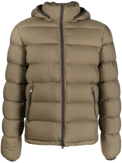 Herno Quilted Zip-up Hooded Jacket In Green