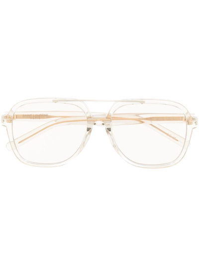 Saint Laurent Logo Square-frame Glasses In Neutrals