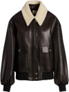 Khaite Shellar Shearling Collar Leather Aviator Jacket In Black