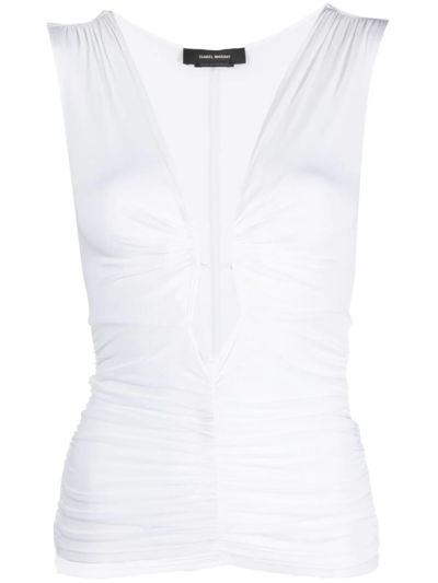 Isabel Marant Plunge-neck Ruched Jersey Top In White