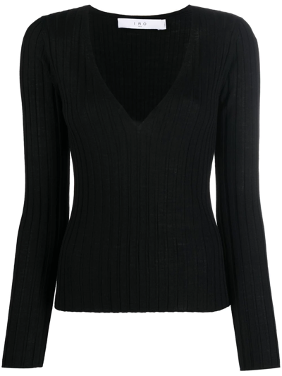 Iro Ribbed-knit V-neck Jumper In Black