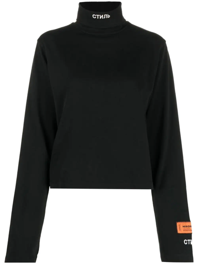 Heron Preston Black Logo-patch Roll Neck Sweatshirt In Nero