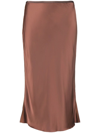Helmut Lang Contrast Trim Satin Skirt In Brown