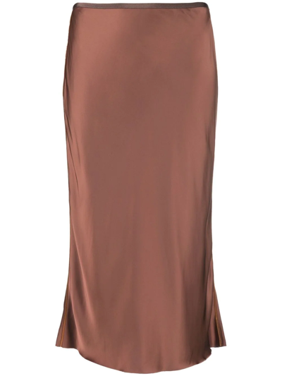Helmut Lang Contrast Trim Satin Skirt In Brown