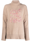 ZADIG & VOLTAIRE EMBROIDERED-SLOGAN ROLL NECK SWEATER