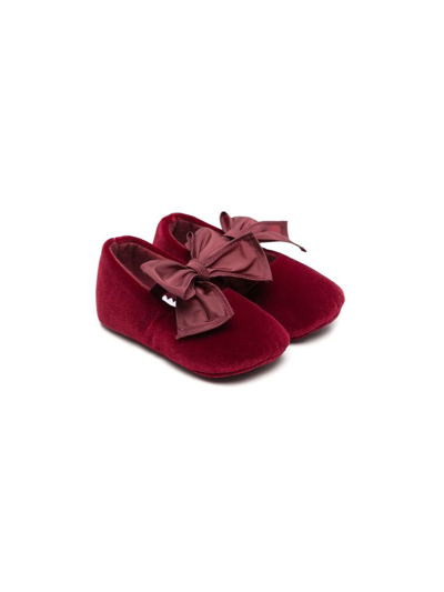 Il Gufo Babies' Bow-detail Velour Ballerina Shoes In 红色