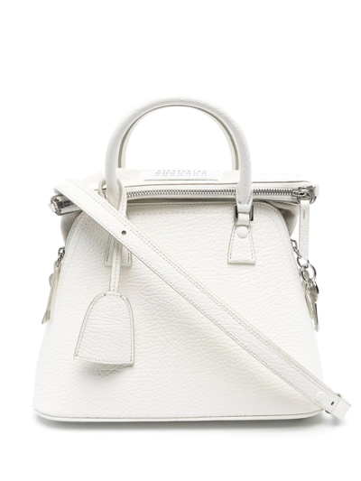Maison Margiela Numbers-patch Leather Tote Bag In 白色