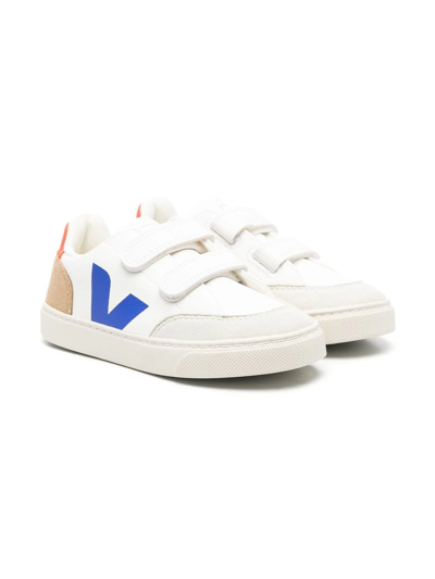 Veja Kids' V-12 Touch-strap Sneakers In 白色