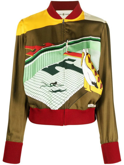 Tory Burch Graphic-print Silk Bomber Jacket In Multicolor