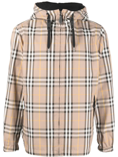 Burberry Stanford Reversible Plaid Hooded Jacket In Truffle