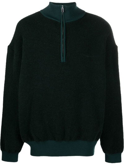 Jacquemus Merino Wool Blend Half-zip Sweatshirt In Dark Green