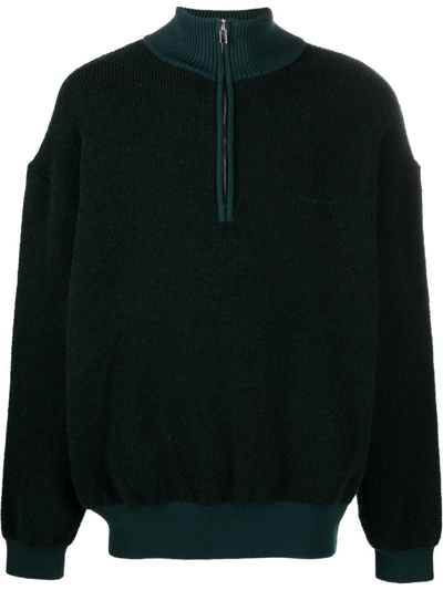 Jacquemus Merino Wool Blend Half-zip Sweatshirt In 绿色