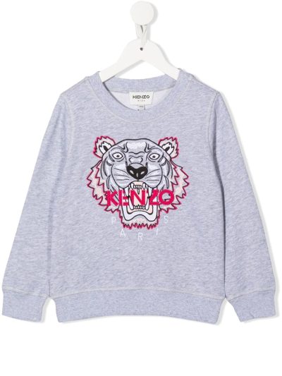 Kenzo Kids' Embroidered-tiger Detail Sweatshirt In Grey