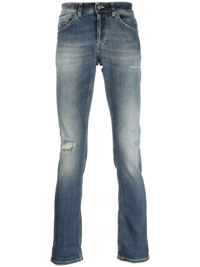 Dondup Cropped Ripped Jeans In Washed Denim In Blue