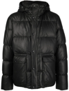 Yves Salomon Black Leather Down Jacket In 黑色