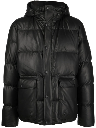 Yves Salomon Black Leather Down Jacket In Noir