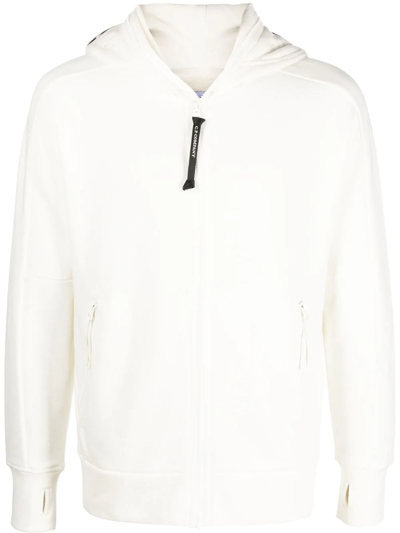 C.p. Company Goggles-detail Zip-up Hoodie In White