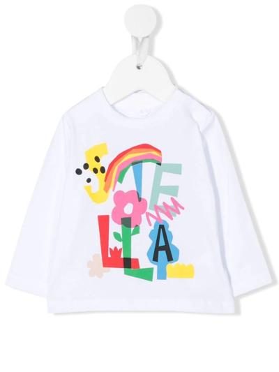 Stella Mccartney Babies' Logo印花长袖t恤 In White