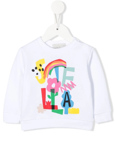 Stella Mccartney White Sweatshirt For Baby Girl With Logo In White/multicolor