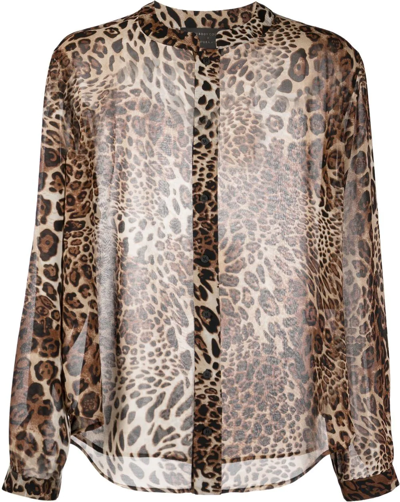 Atu Body Couture X Tessitura Leopard-print Semi-sheer Shirt In Brown