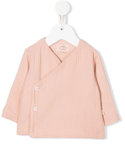 Teddy & Minou Babies' Double-breasted Fitted Cardigan In 粉色