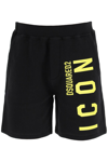 Dsquared2 Vertical Icon Print Jersey Sweat Shorts In Yellow,black