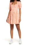 Bp. Floral Print Fit & Flare Minidress In Ivory- Coral Tarry Floral