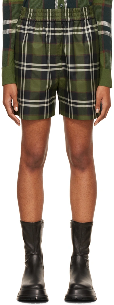 Burberry Tawny Check Print Cotton Twill Shorts In Green