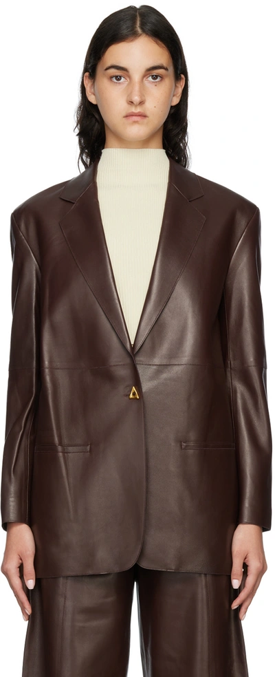 Aeron 'mercedes' A-shaped Button Lambskin Leather Single-breasted Blazer In Brown