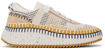 Chloé Nama Embroidered Suede And Recycled-mesh Sneakers In Beige