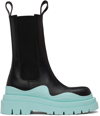Bottega Veneta Black & Blue Tire Chelsea Boots In Black Pale Blue