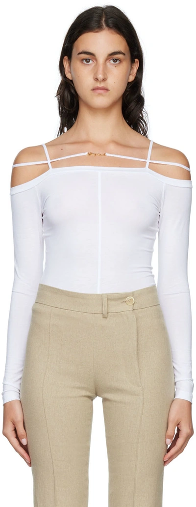 Jacquemus Sierra White Long-sleeve Top With Logo Detail In Jersey Woman In Bianco
