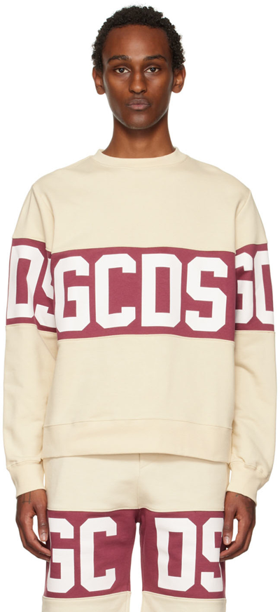 Gcds Logo Detail Cotton Sweatshirt In Beige