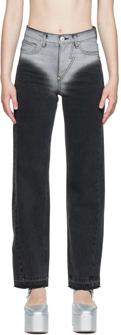 Pushbutton Black Washed Relaxed Jeans In Bk
